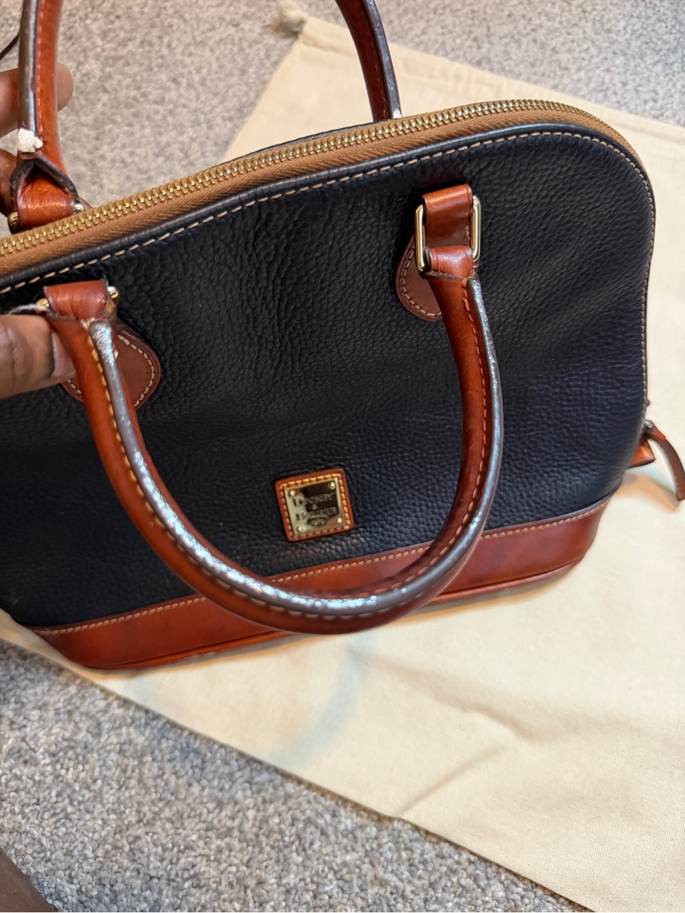 Dooney & Bourke Black and Brown Pebbled Leather Dome Satchel - Picture 7 of 16